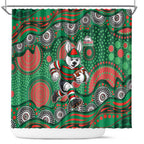 South Sydney Rabbitohs Shower Curtain Aboriginal Dot Pattern - Rugby Mascot Heritage Pride