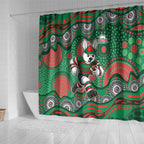 South Sydney Rabbitohs Shower Curtain Aboriginal Dot Pattern - Rugby Mascot Heritage Pride
