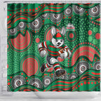 South Sydney Rabbitohs Shower Curtain Aboriginal Dot Pattern - Rugby Mascot Heritage Pride