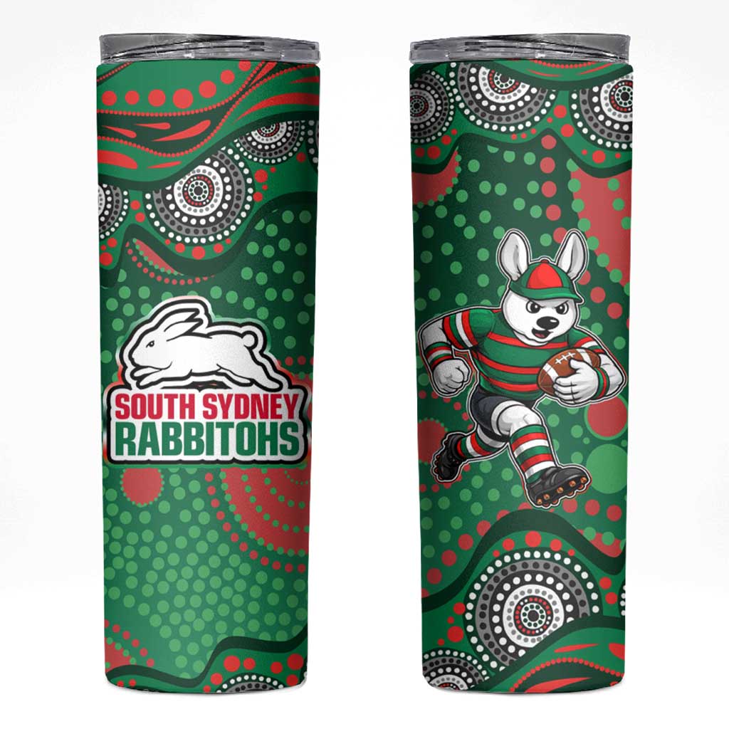 South Sydney Rabbitohs Skinny Tumbler Aboriginal Dot Pattern - Rugby Mascot Heritage Pride