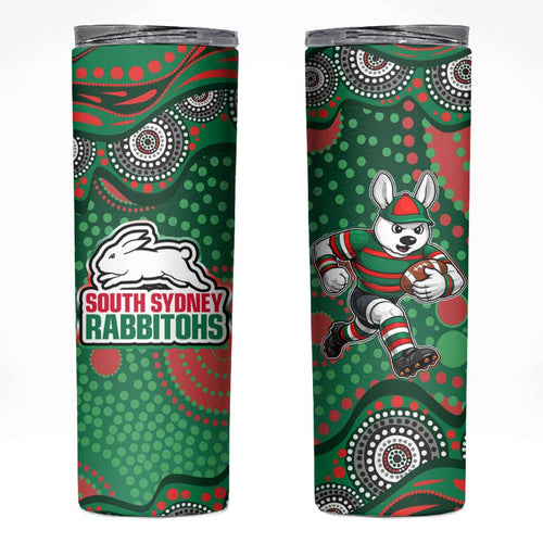 South Sydney Rabbitohs Skinny Tumbler Aboriginal Dot Pattern - Rugby Mascot Heritage Pride