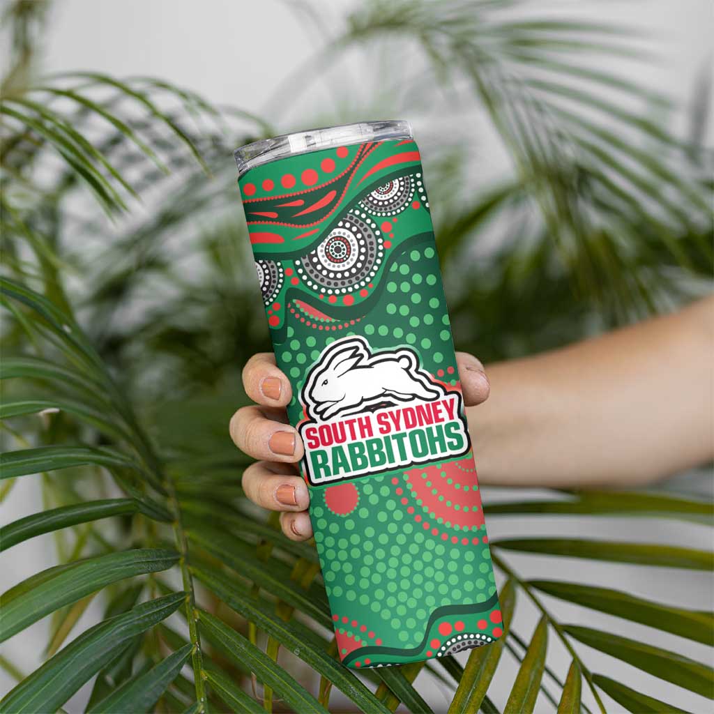 South Sydney Rabbitohs Skinny Tumbler Aboriginal Dot Pattern - Rugby Mascot Heritage Pride
