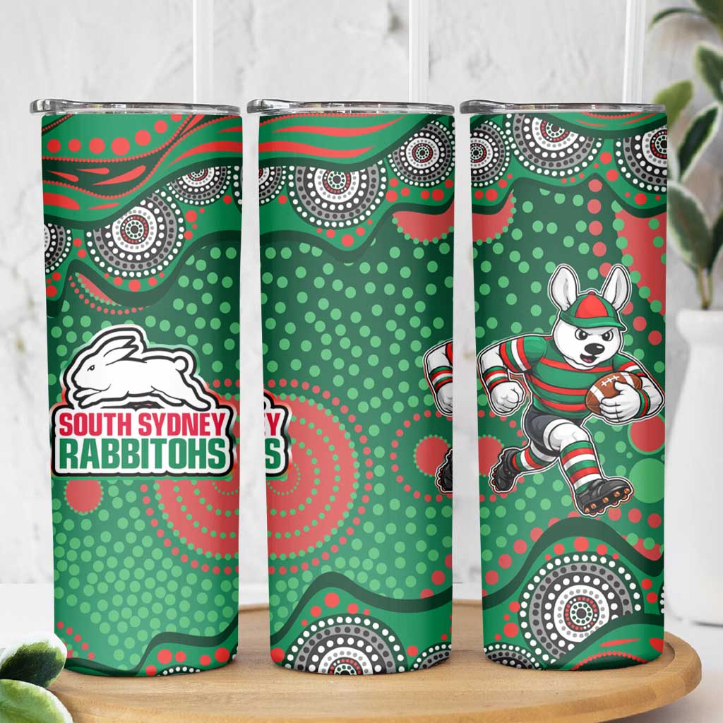 South Sydney Rabbitohs Skinny Tumbler Aboriginal Dot Pattern - Rugby Mascot Heritage Pride