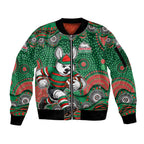South Sydney Rabbitohs Sleeve Zip Bomber Jacket Aboriginal Dot Pattern - Rugby Mascot Heritage Pride