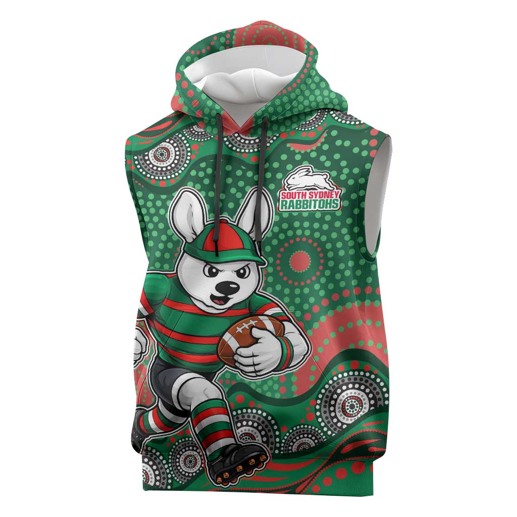 South Sydney Rabbitohs Sleeveless Hoodie Aboriginal Dot Pattern - Rugby Mascot Heritage Pride