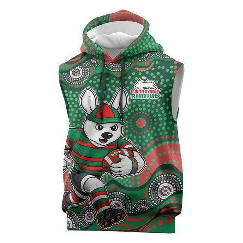 South Sydney Rabbitohs Sleeveless Hoodie Aboriginal Dot Pattern - Rugby Mascot Heritage Pride