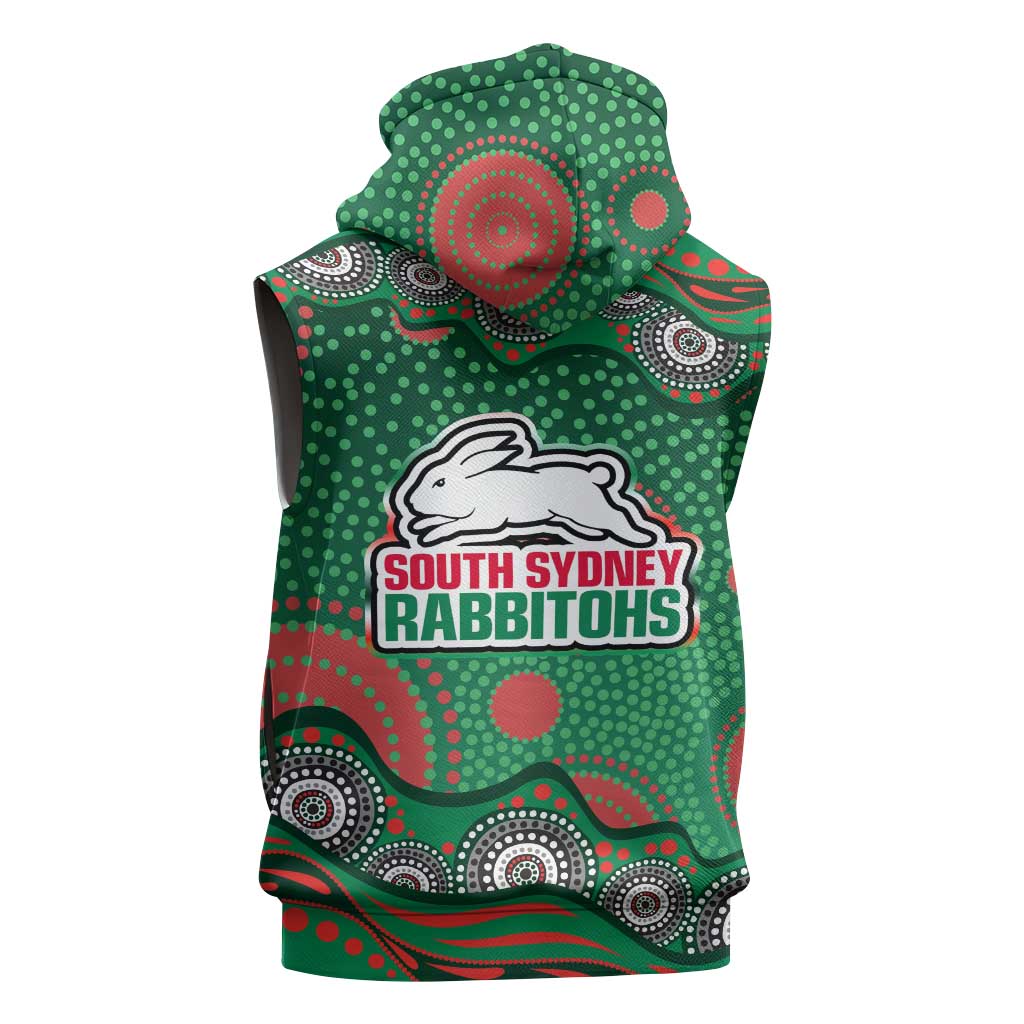 South Sydney Rabbitohs Sleeveless Hoodie Aboriginal Dot Pattern - Rugby Mascot Heritage Pride