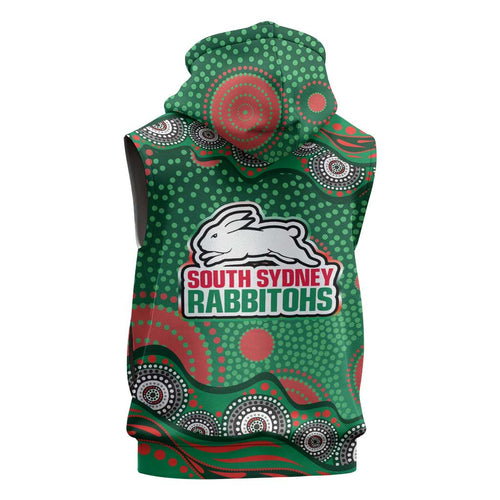 South Sydney Rabbitohs Sleeveless Hoodie Aboriginal Dot Pattern - Rugby Mascot Heritage Pride
