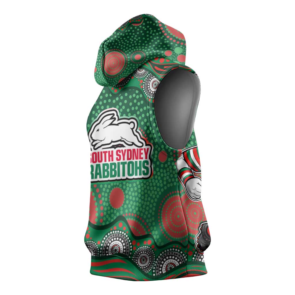 South Sydney Rabbitohs Sleeveless Hoodie Aboriginal Dot Pattern - Rugby Mascot Heritage Pride