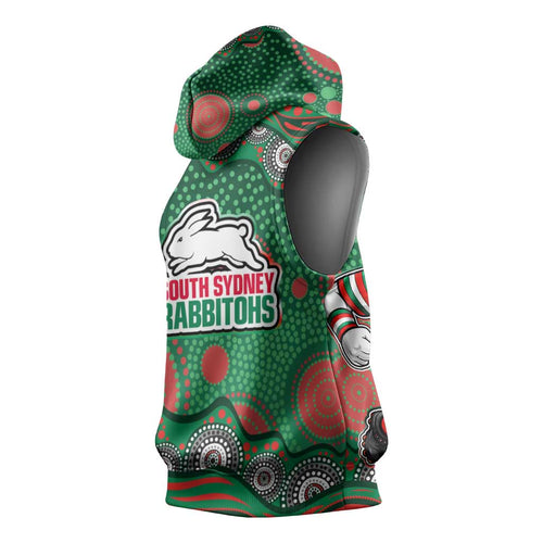 South Sydney Rabbitohs Sleeveless Hoodie Aboriginal Dot Pattern - Rugby Mascot Heritage Pride