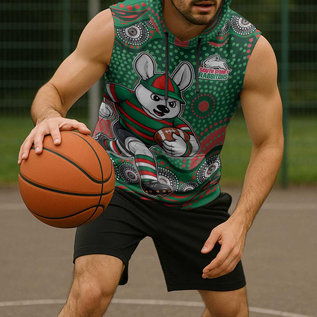 South Sydney Rabbitohs Sleeveless Hoodie Aboriginal Dot Pattern - Rugby Mascot Heritage Pride