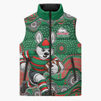 South Sydney Rabbitohs Sleeveless Puffer Jacket Aboriginal Dot Pattern - Rugby Mascot Heritage Pride