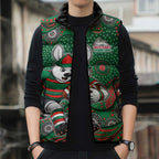 South Sydney Rabbitohs Sleeveless Puffer Jacket Aboriginal Dot Pattern - Rugby Mascot Heritage Pride