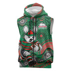 South Sydney Rabbitohs Sleeveless Zip Hoodie Aboriginal Dot Pattern - Rugby Mascot Heritage Pride