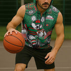 South Sydney Rabbitohs Sleeveless Zip Hoodie Aboriginal Dot Pattern - Rugby Mascot Heritage Pride