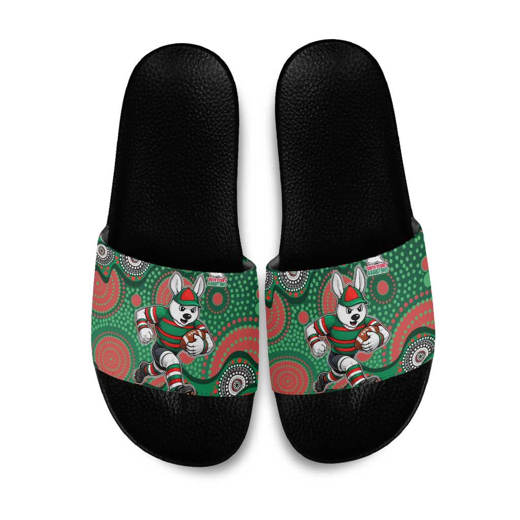 South Sydney Rabbitohs Slide Sandals Aboriginal Dot Pattern - Rugby Mascot Heritage Pride