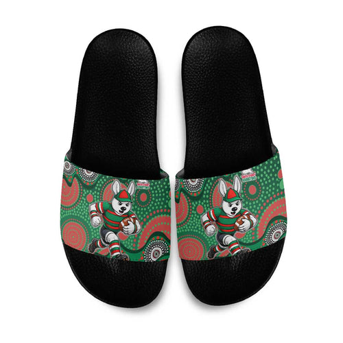 South Sydney Rabbitohs Slide Sandals Aboriginal Dot Pattern - Rugby Mascot Heritage Pride