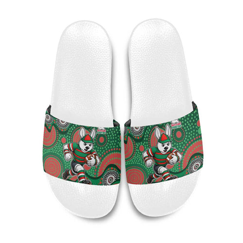 South Sydney Rabbitohs Slide Sandals Aboriginal Dot Pattern - Rugby Mascot Heritage Pride