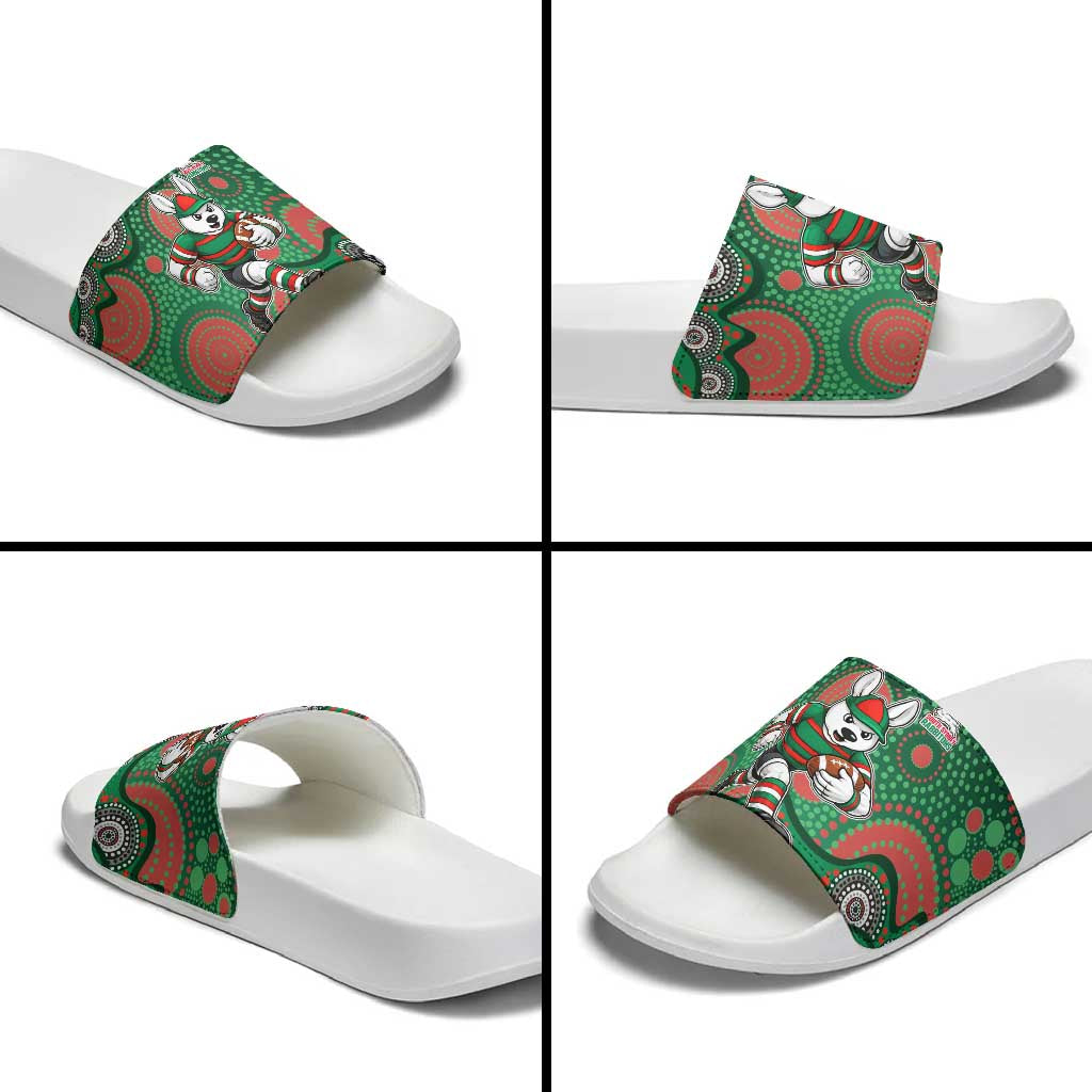 South Sydney Rabbitohs Slide Sandals Aboriginal Dot Pattern - Rugby Mascot Heritage Pride