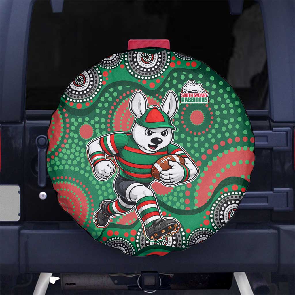 South Sydney Rabbitohs Spare Tire Cover Aboriginal Dot Pattern - Rugby Mascot Heritage Pride