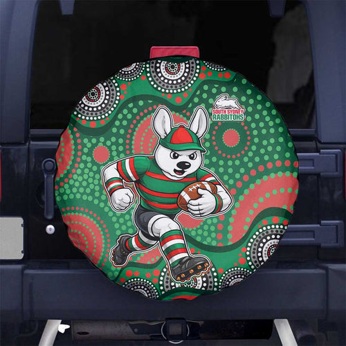South Sydney Rabbitohs Spare Tire Cover Aboriginal Dot Pattern - Rugby Mascot Heritage Pride