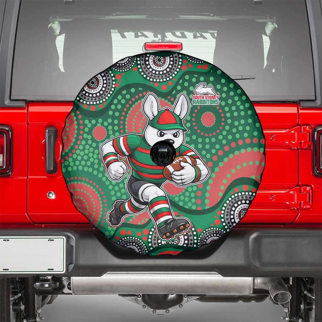 South Sydney Rabbitohs Spare Tire Cover Aboriginal Dot Pattern - Rugby Mascot Heritage Pride