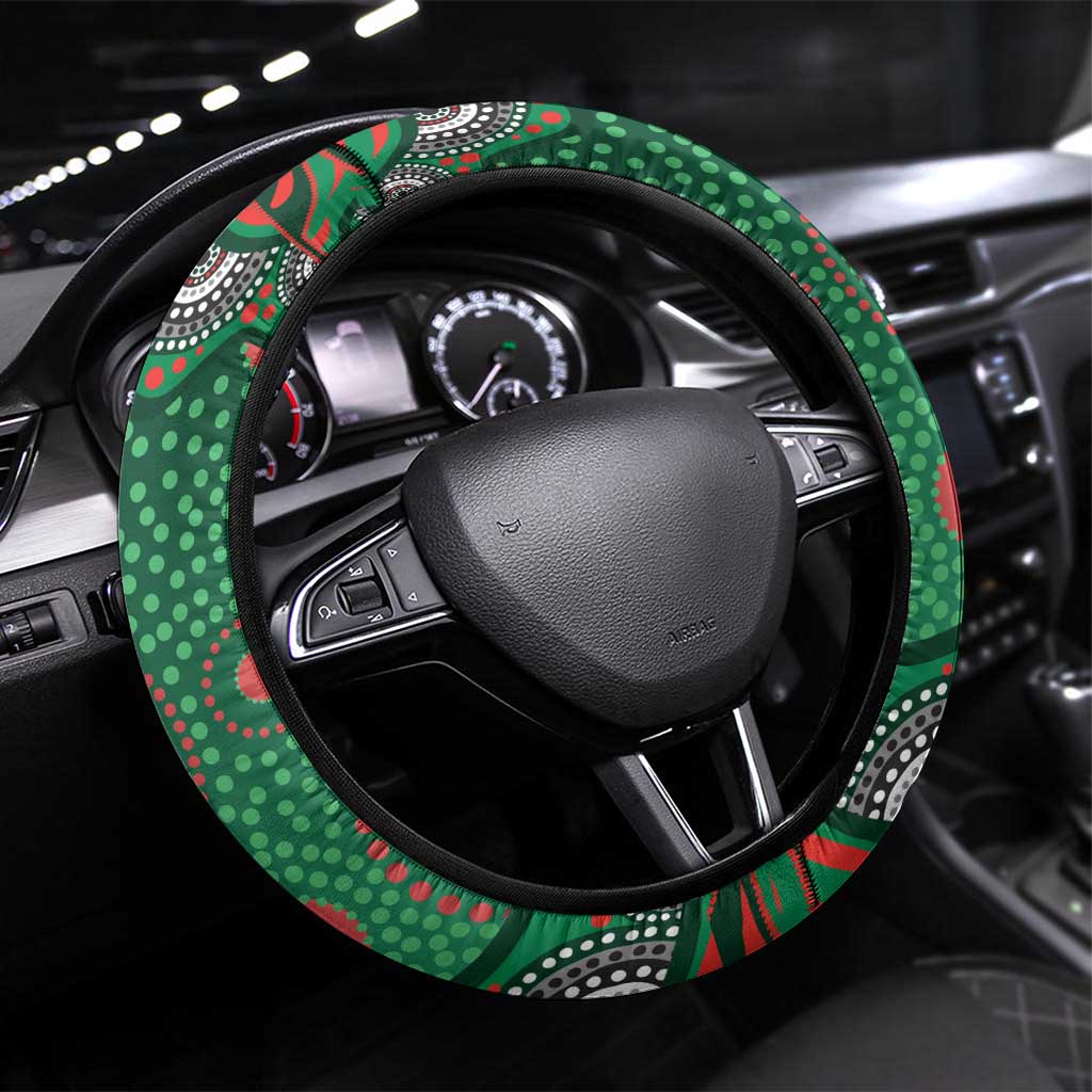 South Sydney Rabbitohs Steering Wheel Cover Aboriginal Dot Pattern - Rugby Mascot Heritage Pride