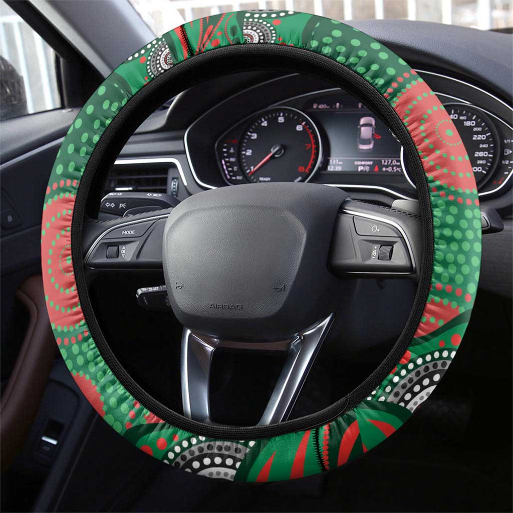South Sydney Rabbitohs Steering Wheel Cover Aboriginal Dot Pattern - Rugby Mascot Heritage Pride