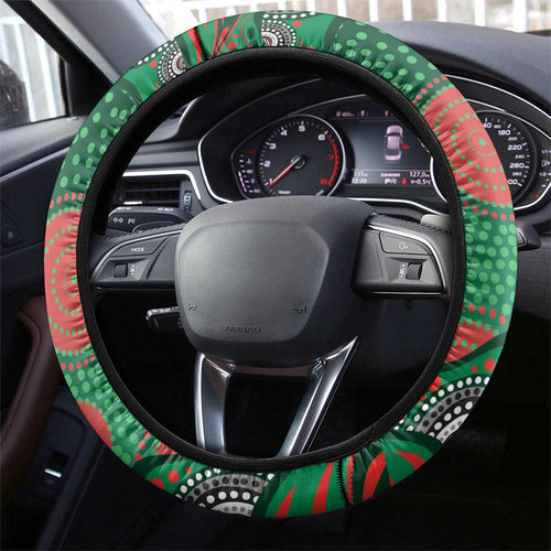 South Sydney Rabbitohs Steering Wheel Cover Aboriginal Dot Pattern - Rugby Mascot Heritage Pride