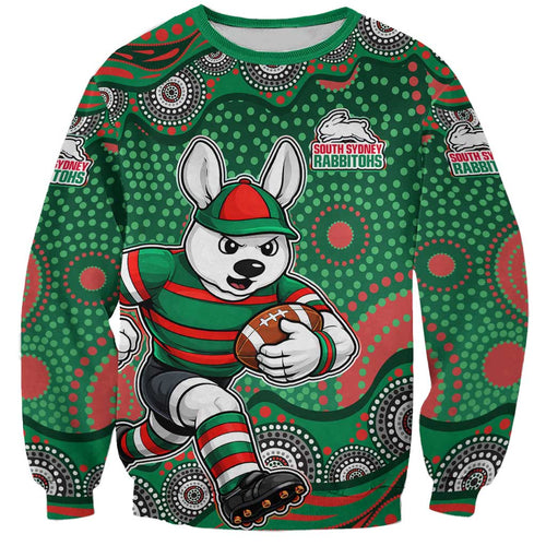 South Sydney Rabbitohs Sweatshirt Aboriginal Dot Pattern - Rugby Mascot Heritage Pride