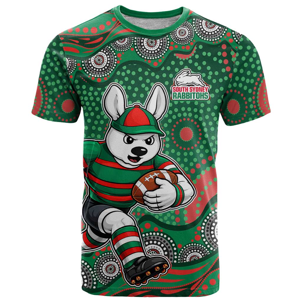South Sydney Rabbitohs T Shirt Aboriginal Dot Pattern - Rugby Mascot Heritage Pride