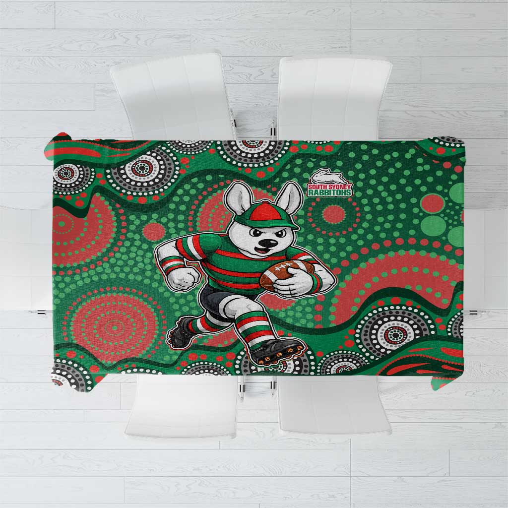 South Sydney Rabbitohs Tablecloth Aboriginal Dot Pattern - Rugby Mascot Heritage Pride