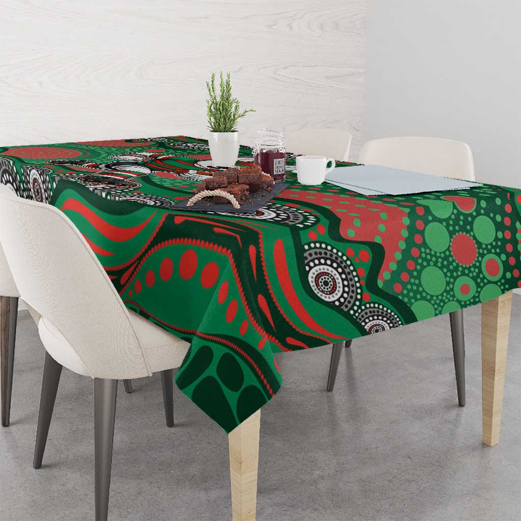 South Sydney Rabbitohs Tablecloth Aboriginal Dot Pattern - Rugby Mascot Heritage Pride