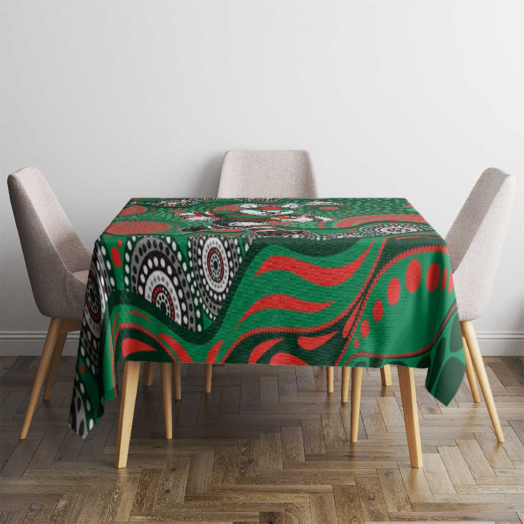 South Sydney Rabbitohs Tablecloth Aboriginal Dot Pattern - Rugby Mascot Heritage Pride