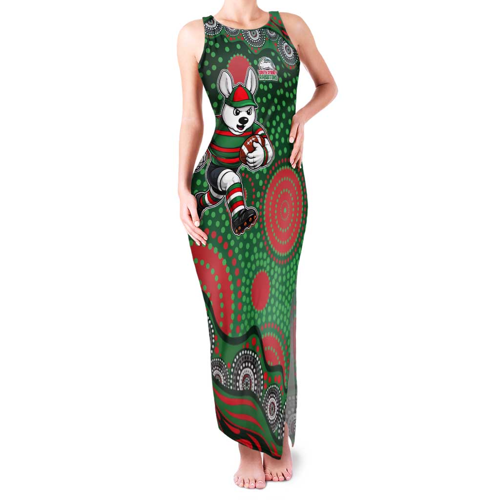 South Sydney Rabbitohs Tank Maxi Dress Aboriginal Dot Pattern - Rugby Mascot Heritage Pride