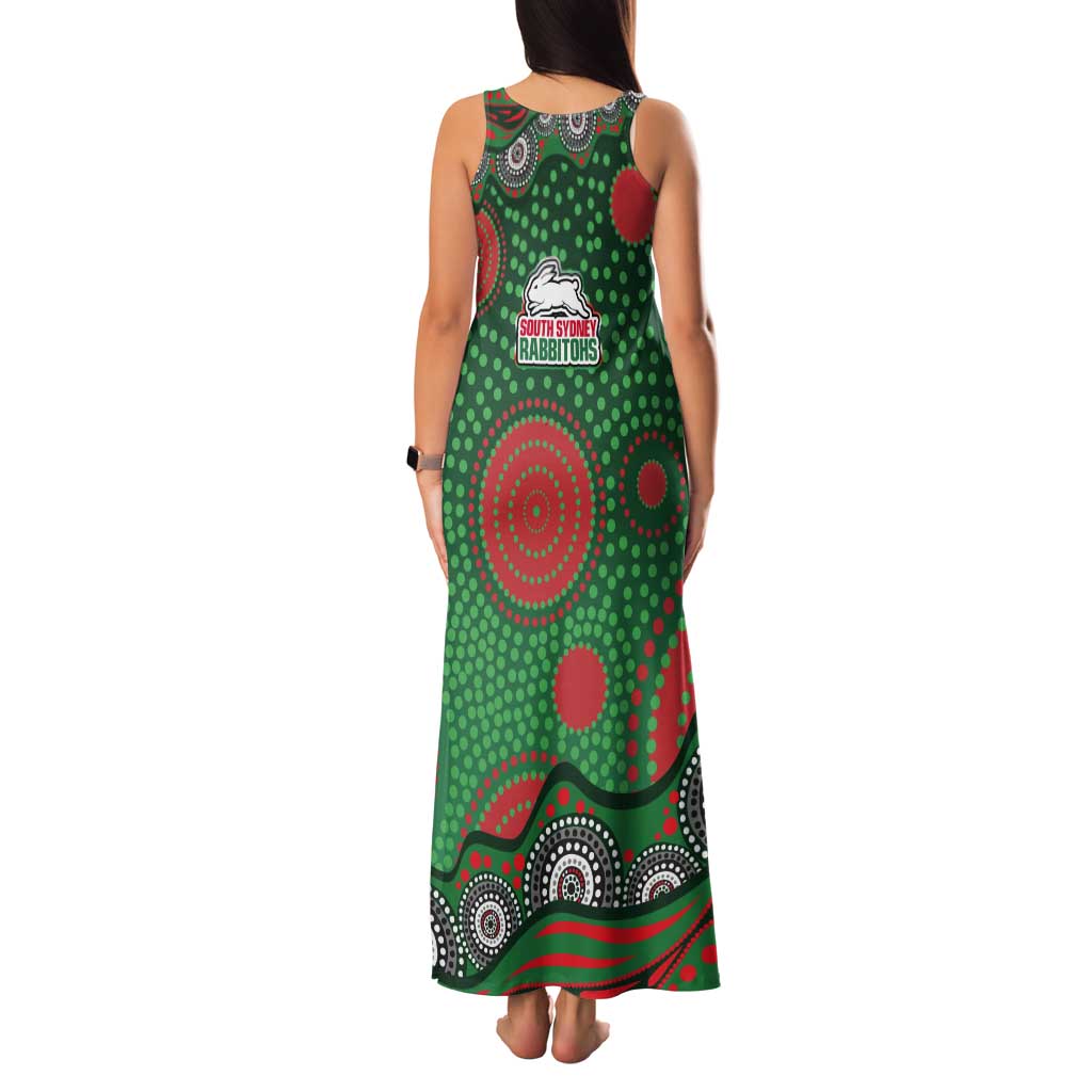 South Sydney Rabbitohs Tank Maxi Dress Aboriginal Dot Pattern - Rugby Mascot Heritage Pride