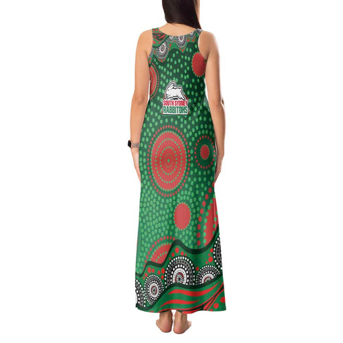 South Sydney Rabbitohs Tank Maxi Dress Aboriginal Dot Pattern - Rugby Mascot Heritage Pride