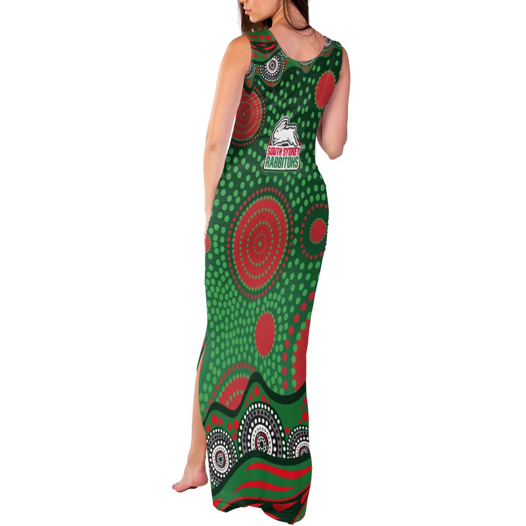 South Sydney Rabbitohs Tank Maxi Dress Aboriginal Dot Pattern - Rugby Mascot Heritage Pride