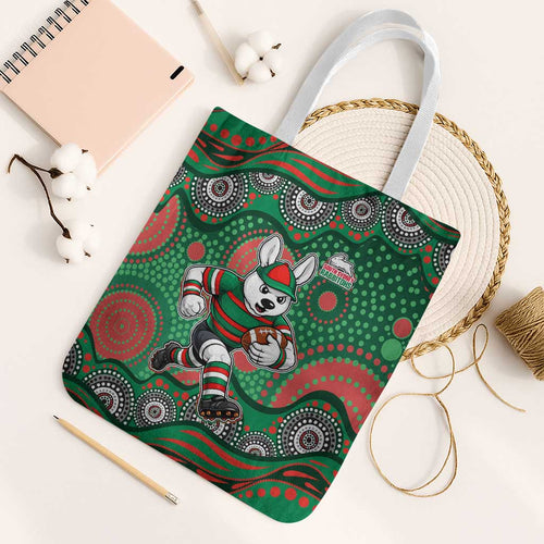 South Sydney Rabbitohs Tote Bag Aboriginal Dot Pattern - Rugby Mascot Heritage Pride