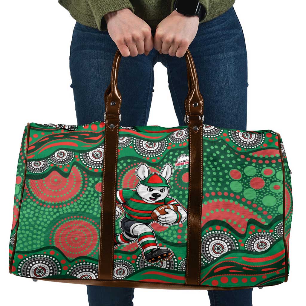 South Sydney Rabbitohs Travel Bag Aboriginal Dot Pattern - Rugby Mascot Heritage Pride