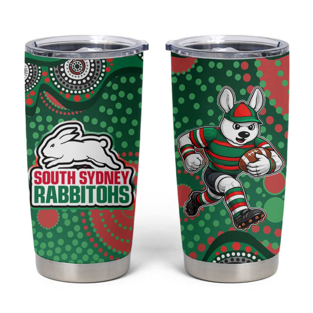 South Sydney Rabbitohs Tumbler Cup Aboriginal Dot Pattern - Rugby Mascot Heritage Pride