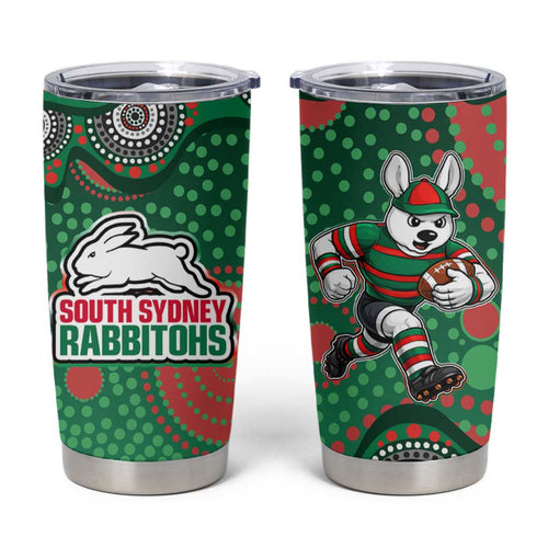 South Sydney Rabbitohs Tumbler Cup Aboriginal Dot Pattern - Rugby Mascot Heritage Pride