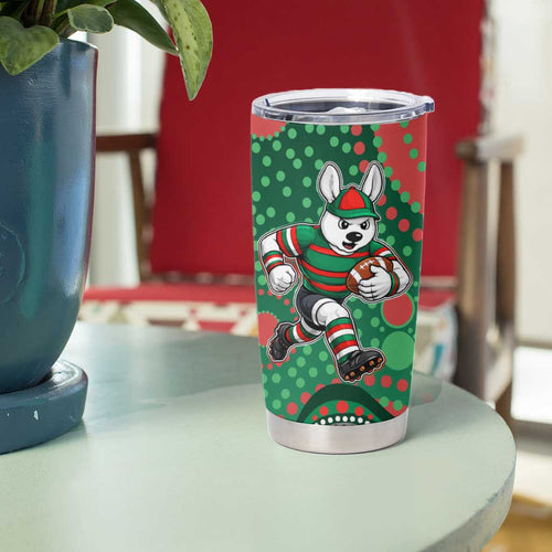 South Sydney Rabbitohs Tumbler Cup Aboriginal Dot Pattern - Rugby Mascot Heritage Pride