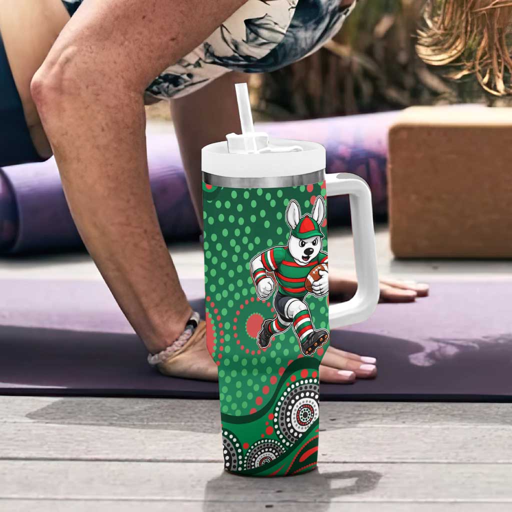 South Sydney Rabbitohs Tumbler With Handle Aboriginal Dot Pattern - Rugby Mascot Heritage Pride