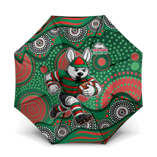 South Sydney Rabbitohs Umbrella Aboriginal Dot Pattern - Rugby Mascot Heritage Pride