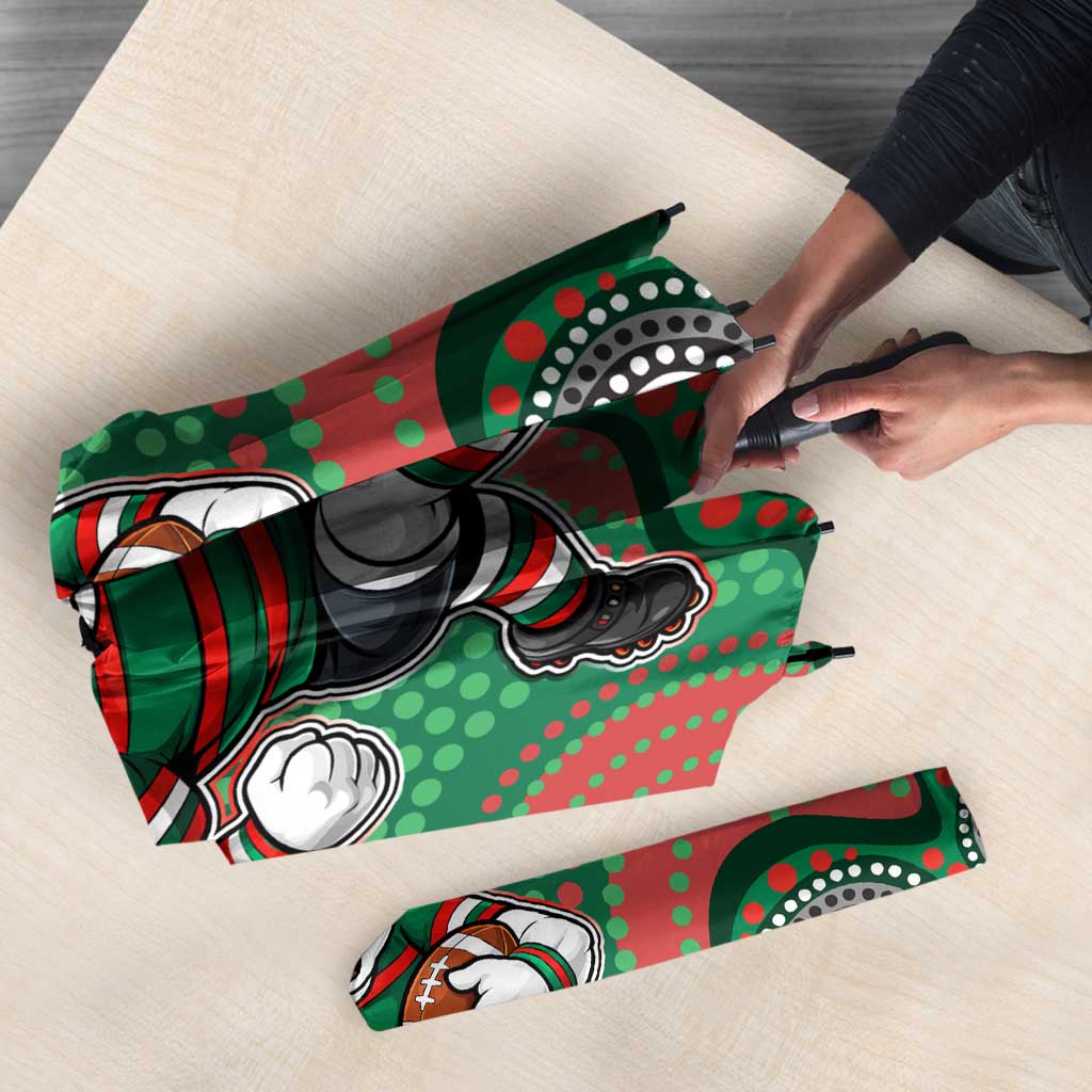 South Sydney Rabbitohs Umbrella Aboriginal Dot Pattern - Rugby Mascot Heritage Pride