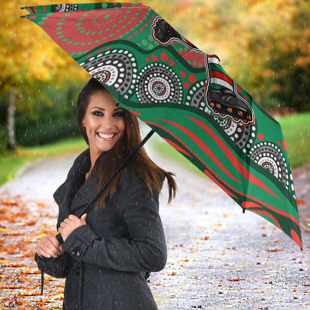 South Sydney Rabbitohs Umbrella Aboriginal Dot Pattern - Rugby Mascot Heritage Pride