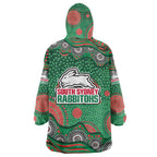South Sydney Rabbitohs Wearable Blanket Hoodie Aboriginal Dot Pattern - Rugby Mascot Heritage Pride
