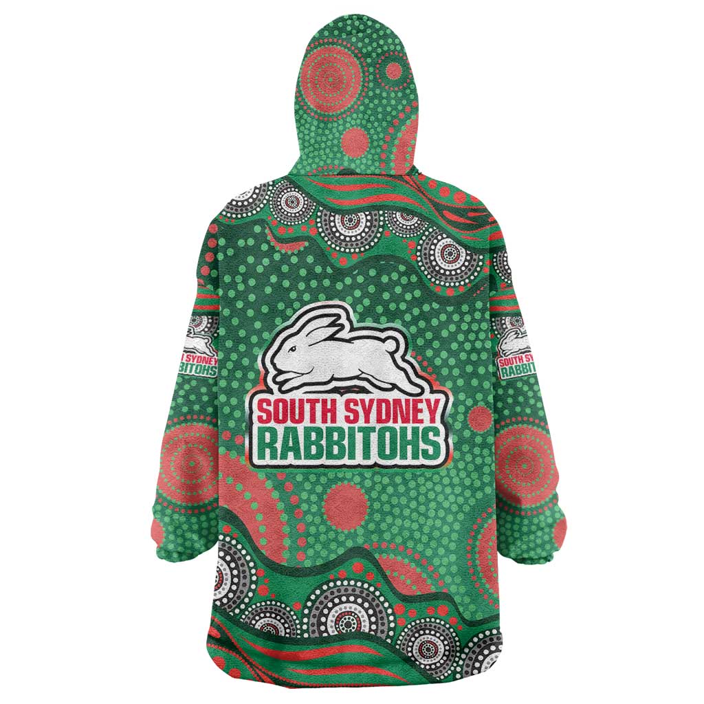 South Sydney Rabbitohs Wearable Blanket Hoodie Aboriginal Dot Pattern - Rugby Mascot Heritage Pride