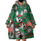 South Sydney Rabbitohs Wearable Blanket Hoodie Aboriginal Dot Pattern - Rugby Mascot Heritage Pride